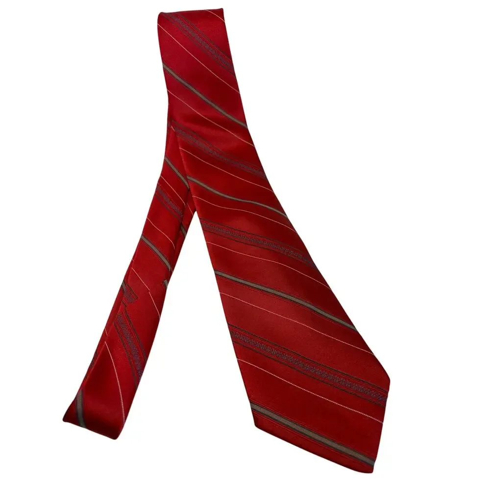 Ketch Men's Striped Red and Gray Classic Tie